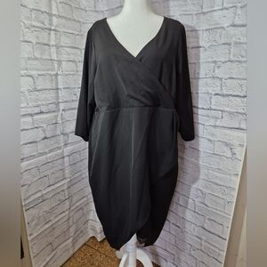 Black Asymmetrical Wrap Dress With Lace Pee-A-Boo Underlay